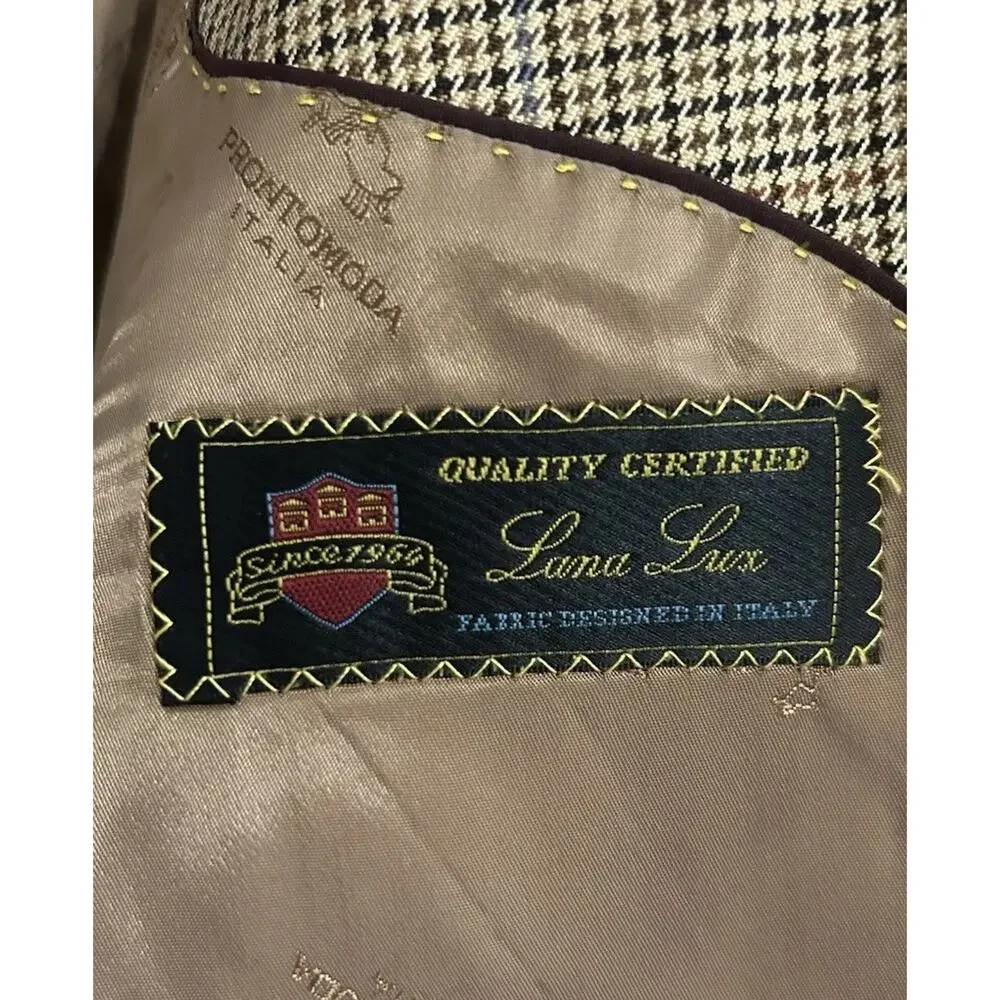 Pronto Moda Italia Blazer 52R Houndstooth Silk Wool Cashmere Lana Lux Sport Coat